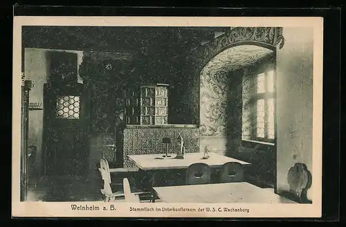 AK Weinheim a. B., Stammtisch im Unterkunftsraum der W. S. C. Wachenburg