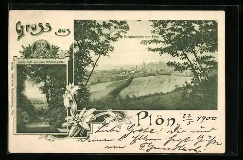 AK Plön, Totalansicht und Schlossgarten