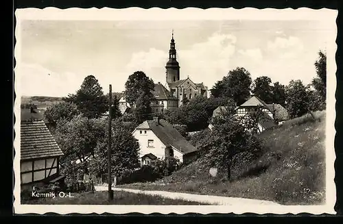 AK Kemnitz / O.-L., Ortspartie mit Kirche