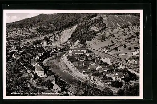 AK Weisenbach im Murgtal, Schwarzwald, Fliegeraufnahme der gesamten Ortschaft