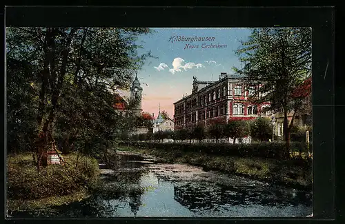 AK Hildburghausen, Uferpartie am Neuen Technikum