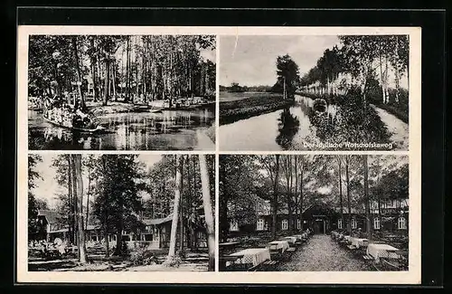 AK Lübbenau im Spreewald, das Waldhotel Wotschofska, Gartenlokal, Bootsfahrt, der idyllische Wotschofskaweg