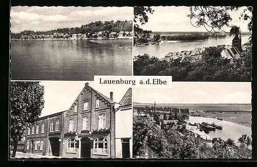 AK Lauenburg a. d. Elbe, Panoramaansicht, Blick auf die Kirche, Hotel Stadt Hamburg