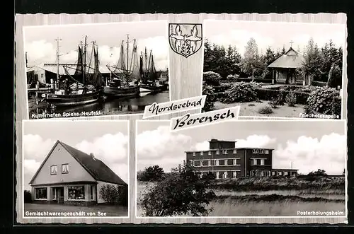 AK Berensch, die Friedhofskapelle, Posterholungsheim, Kutterhafen Spieka-Neufeld