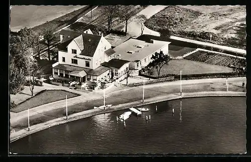 AK Schleswig, Blick auf das Hotel Strandhalle, Fliegeraufnahme