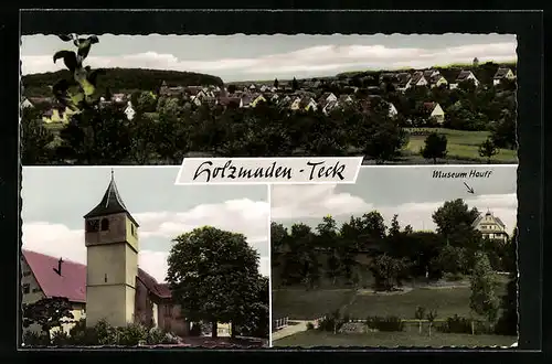AK Holzmaden - Teck, Stadtpanorama, am Kirchturm, Blick auf das Museum Hauff