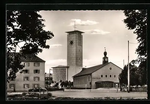 AK Schweinfurt, Blick auf die Kirche St. Kilian und die Stadthalle