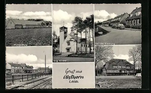 AK Ahlhorn i. Oldb., Teil der Siedlung, an der Volksschule, im Bahnhof, Heideheim