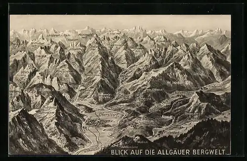 AK Oberstdorf, Landkarte der Allgäuer Bergwelt