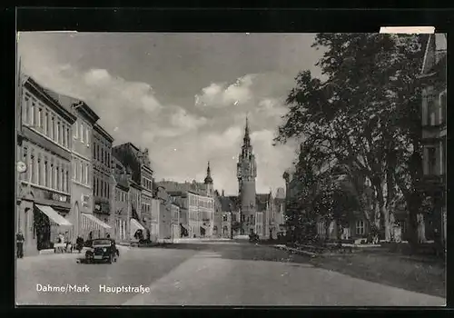 AK Dahme i. Mark, Blick zum Stadtturm am Ende der Hauptstrasse