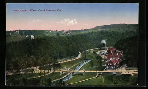 AK Pforzheim im Schwarzwald, Gasthaus im Tal mit kleiner Brücke