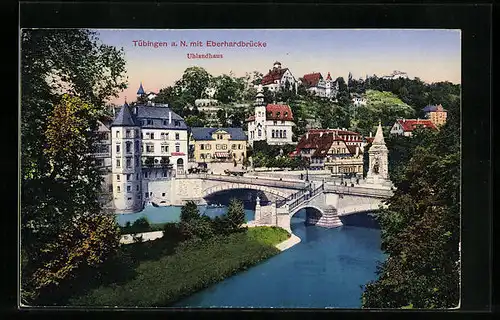 AK Tübingen am Neckar, Blick auf die Eberhardbrücke vor dem Uhlandhaus