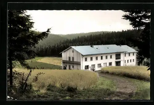 AK Oberwarmensteinach im Fichtelgebirge, Blick vom Waldrand auf die Jugendherberge