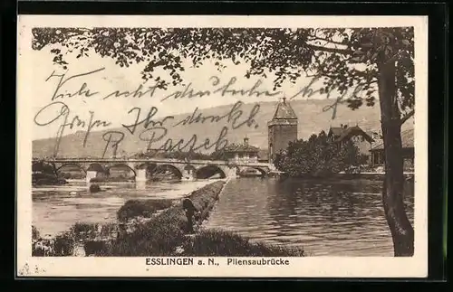 AK Esslingen a. N., Blick vom Ufer zur Pilsenaubrücke