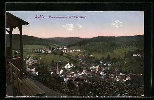 AK Ruhla, Generalansicht mit Kurhausstrasse und Engestieg