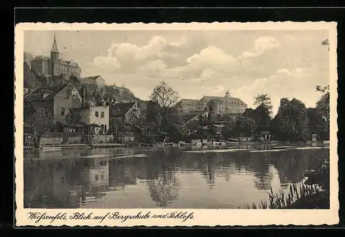 AK Weissenfels, Blick über die Saale auf die Bergschule und das Schloss