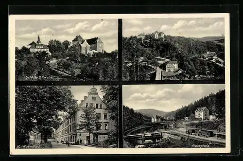 AK Warmbad, Blick auf Schloss und Kirche, am Flossplatz, Blick auf Wolkenstein