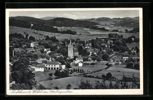 AK Wiehl im Oberbergischen, Generalansicht mit Blick auf die Kirche, Waldgasthof Tropfsteinhöhle