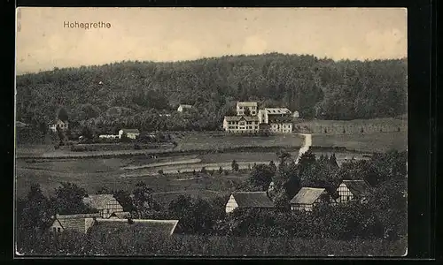 AK Hohegrethe, alte Fachwerkhäuser mit Blick zum Unterkunftshaus