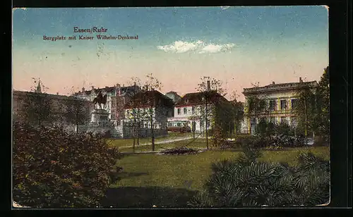 AK Essen a. d. Ruhr, Burgplatz mit Kaiser Wilhelm-Denkmal