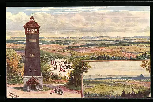 Künstler-AK Filderstadt, der Uhlbergturm mit Rundschau