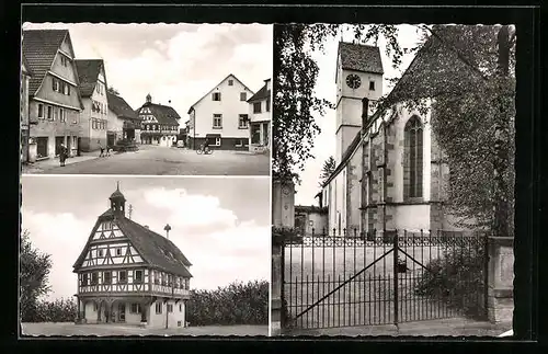 AK Beuren bei Nürtingen, auf dem Marktplatz, an der Kirche, altes Fachwerkhaus