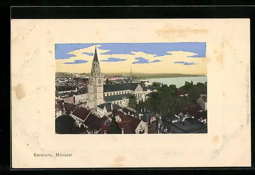 Präge-AK Konstanz, Blick über das Münster auf die Stadt