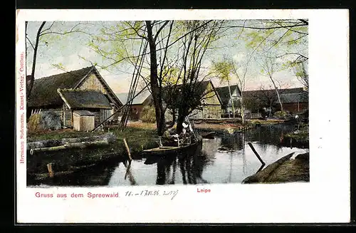 AK Leipe im Spreewald, alte Bauernhäuser