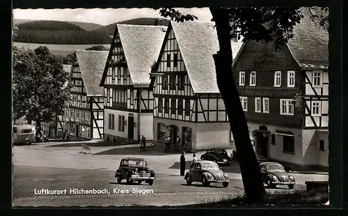 AK Hilchenbach im Siegerland, alte Fachwerkhäuser am Markt, Gasthof Engelbert