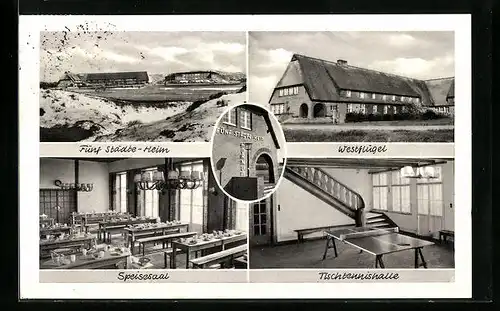 AK Hörnum auf Sylt, Blick zum Fünf Städte-Heim, der Westflügel, Tischtennishalle und Speisesaal