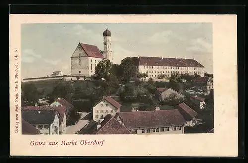AK Markt Oberdorf, Blick zur Kirche über der Stadt