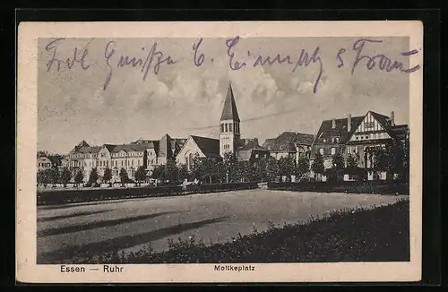 AK Essen a. d. Ruhr, Blick zur Kirche am Moltkeplatz