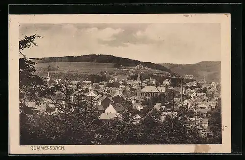AK Gummersbach, Generalansicht mit Blick zur Kirche im Zentrum