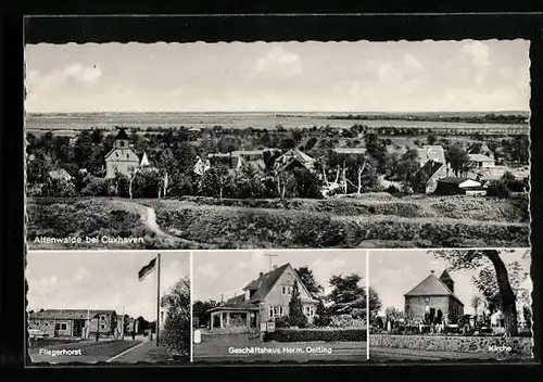 AK Altenwalde bei Cuxhaven, Blick auf Oetling, der Fliegerhorst, an der Kirche