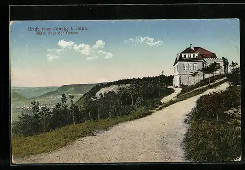 AK Jenzig bei Jena, auf dem Weg zum Gasthof über dem Tal