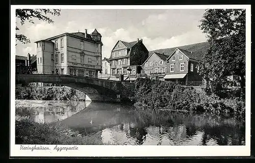 AK Dieringhausen, Aggerpartie mit Brücke vor dem Hotel Aggerhof