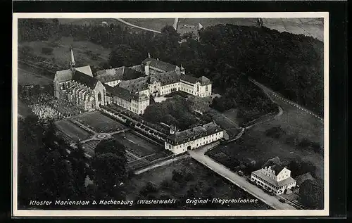 AK Hachenburg im Westerwald, Blick auf das Kloster Marienstatt, Fliegeraufnahme