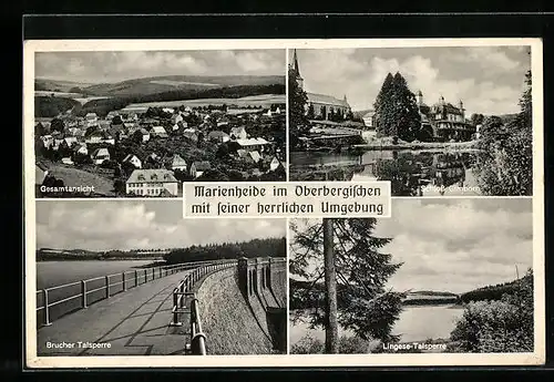 AK Marienheide im Oberbergischen, Gesamtansicht, auf der Brucher Talsperre, Lingese-Talsperre, Schloss Glimborn