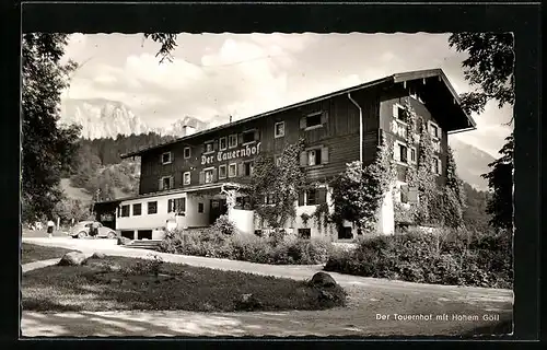 AK Berchtesgaden, der Tauernhof mit Hohem Göll und Brett