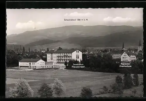 AK Bad Krozingen im Schwarzwald, Schauinsland, Blick zum Sanatorium Theresienbad und auf das Theresien-Krankenhaus