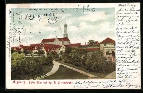 AK Augsburg, Rotes Thor mit der St. Ulrichskirche