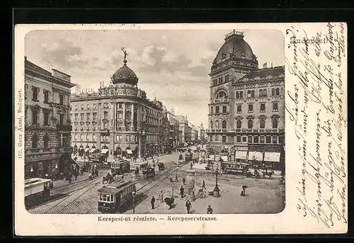 AK Budapest, Strassenbahnen in der Kerepeserstrasse