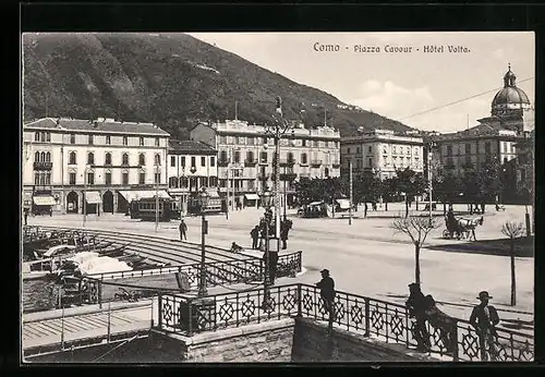 AK Como, Piazza Cavour, Hotel Volta und Strassenbahn