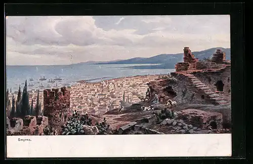 Künstler-AK Smyrna, Totalansicht aus der Vogelschau