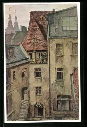 Künstler-AK Breslau, Blick auf die Wohnung des Kaufherrn T. O. Schroeter und die Fenster des Speisesaals