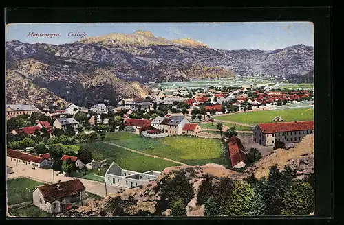 AK Cetinje, Totalansicht aus der Vogelschau
