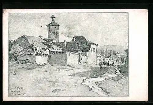 Künstler-AK Vranja, Motiv aus dem Dorf