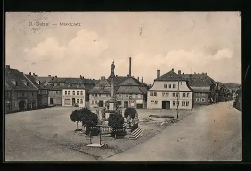 AK Deutsch-Gabel, Marktplatz aus der Vogelschau