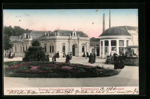 AK Franzensbad, Franzensquelle mit Brunnen-Versendungsgebäude