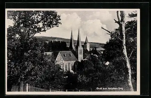 AK Netphen /Sieg, Ortspartie mit Kirche